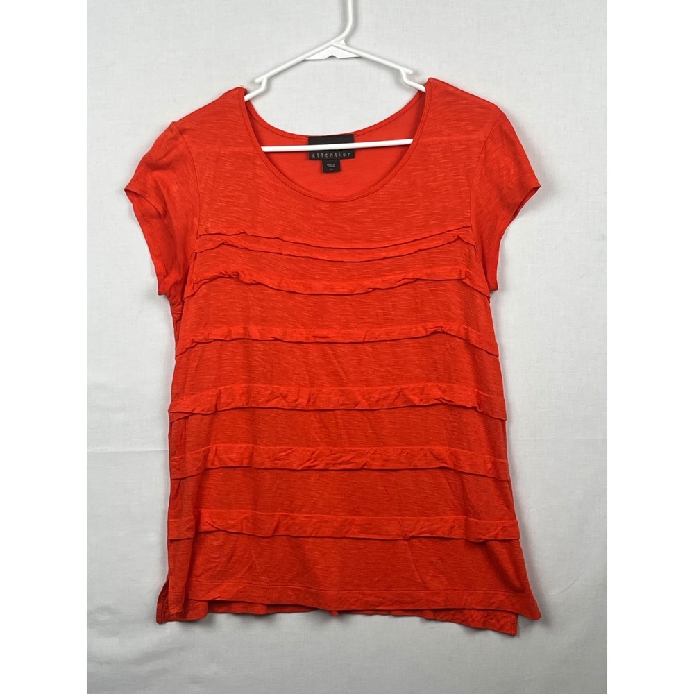 Attention Ruffle Front Blouse Womens Small Short Sleeve Slub Knit Top Orange